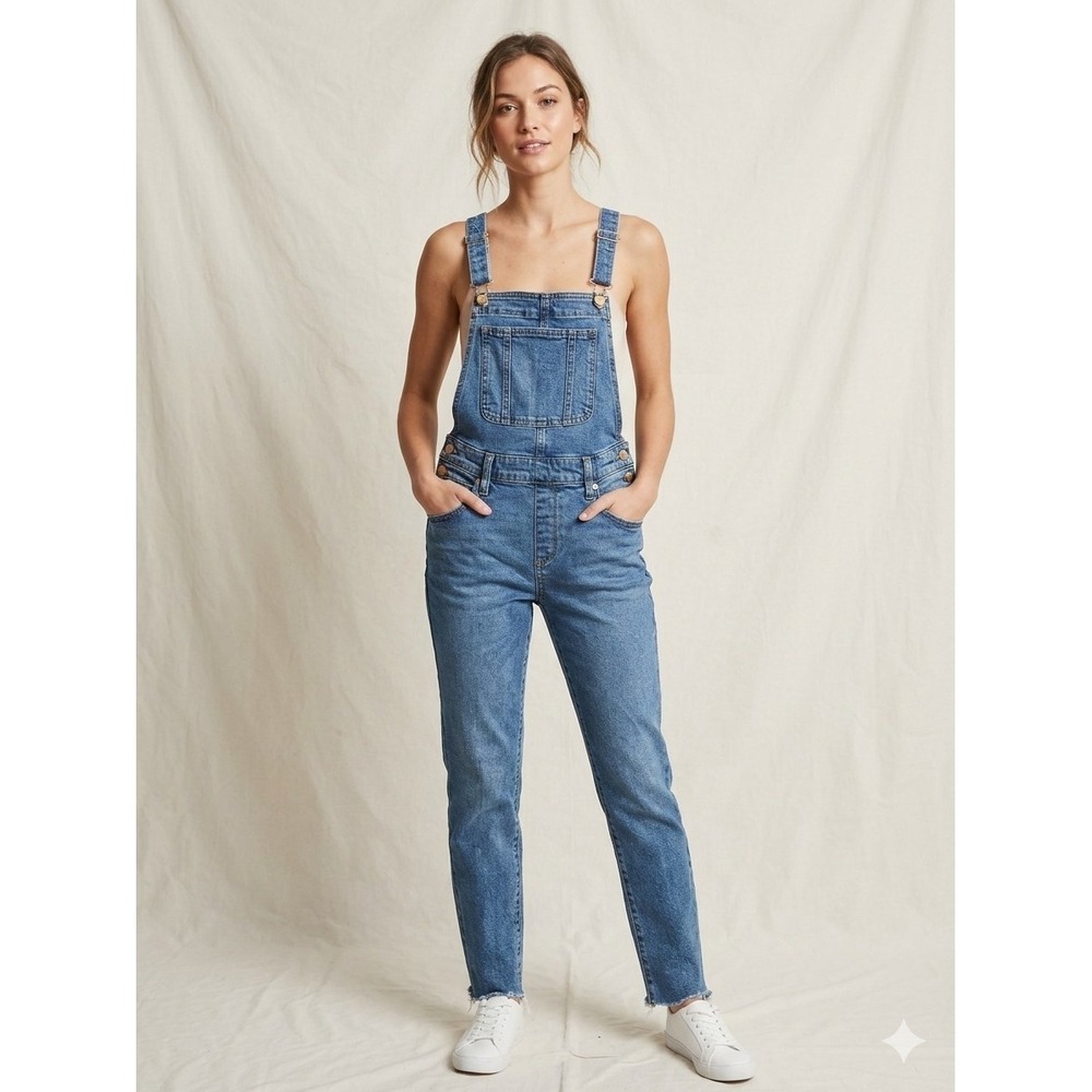 Denim Bib Crop Overalls Size 2/26R Stretch Raw Hem Western Boho Granola Cottage
